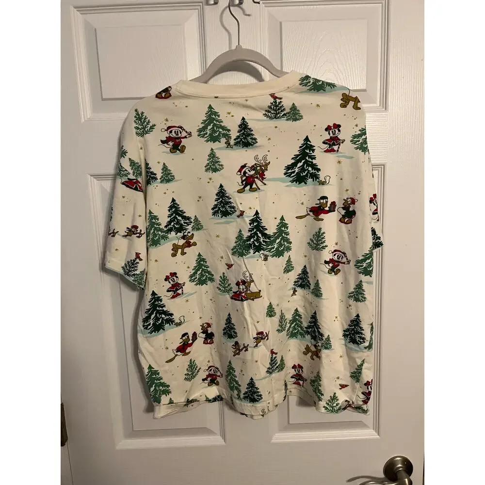 disney Mickey Christmas Pajama Set – Cream Christmas Tree Top & Pants